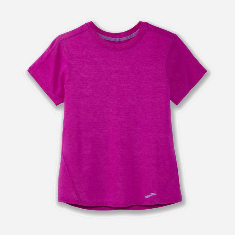 Brooks Women's Distance Short Sleeve Running Shirt Singapore - Heather Magenta (10437-JCTP)